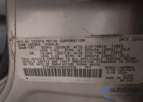 2002 Toyota Rav4 из США, поврежденный, VIN JTEHH20VX26029536